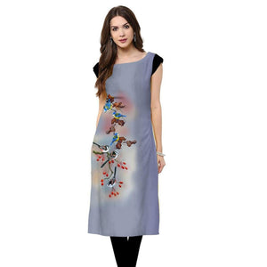 Beautiful Light Blue Colored Casual Printed Rayon Kurti - Peachmode