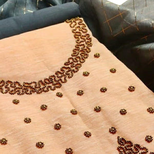 Beautiful Light Orange Colored Festive Wear Embroidered Chanderi Dress Material - Peachmode