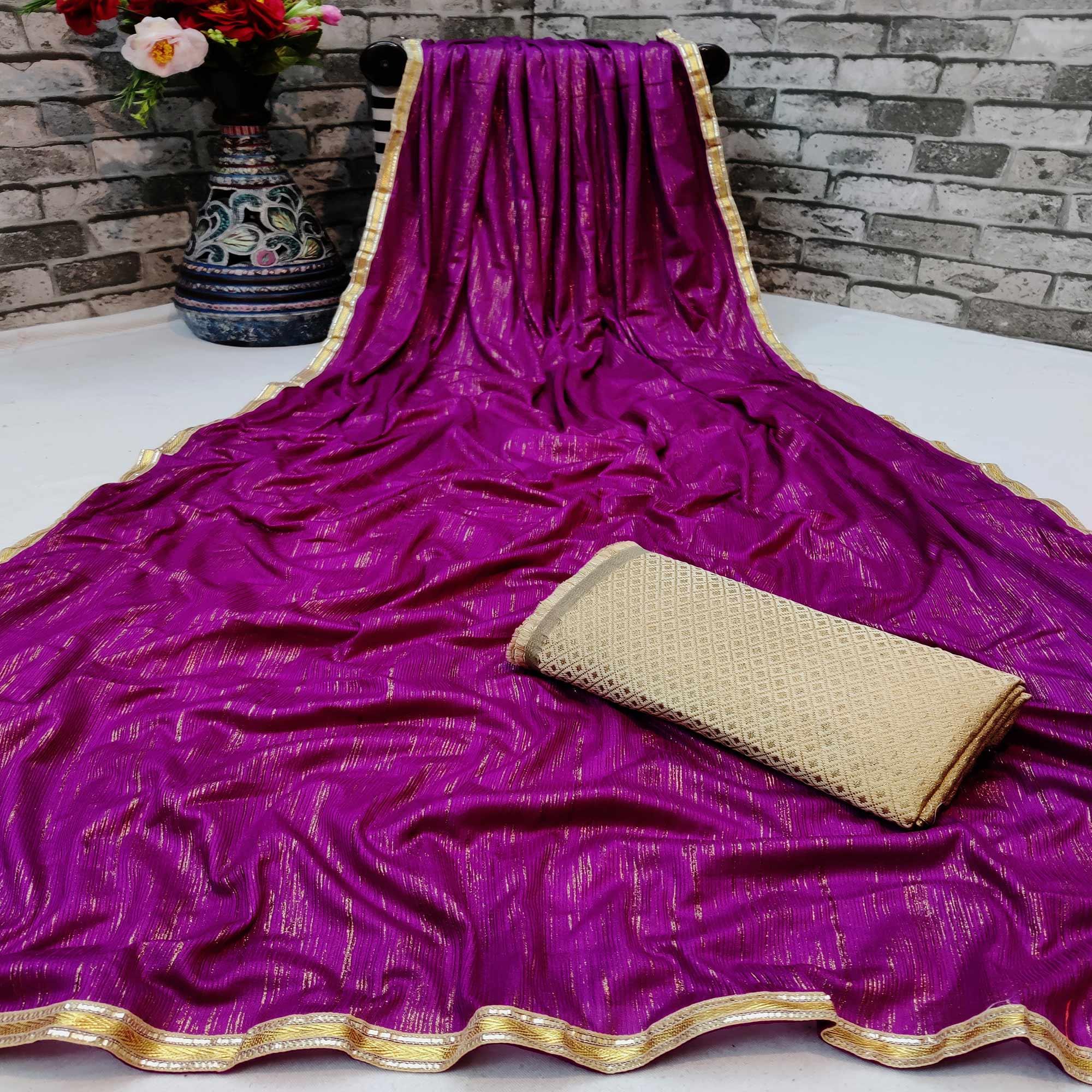 Beautiful Magenta Colored Partywear Art Silk Saree - Peachmode