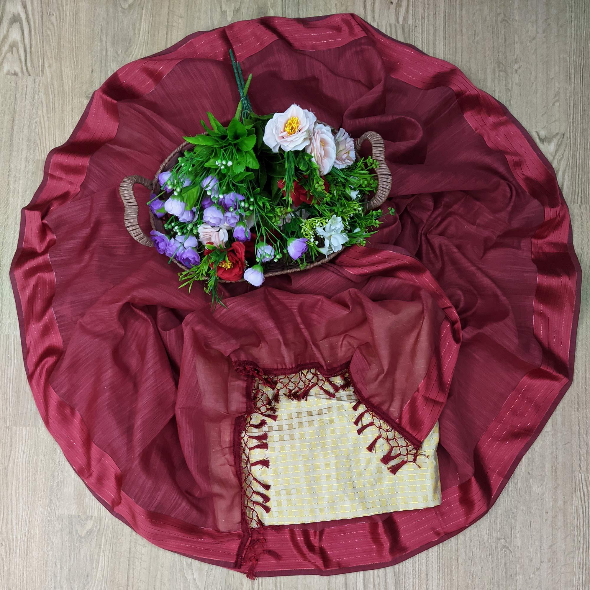 Beautiful Maroon Colored Casual Wear Cotton With Soft Satin Border Saree - Peachmode