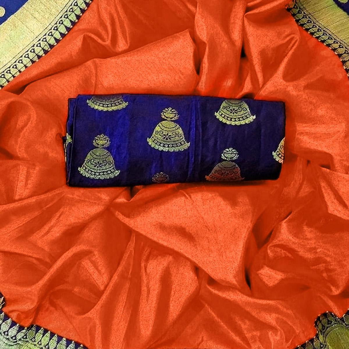 Beautiful Orange Colored Festive Wear Silk Saree - Peachmode