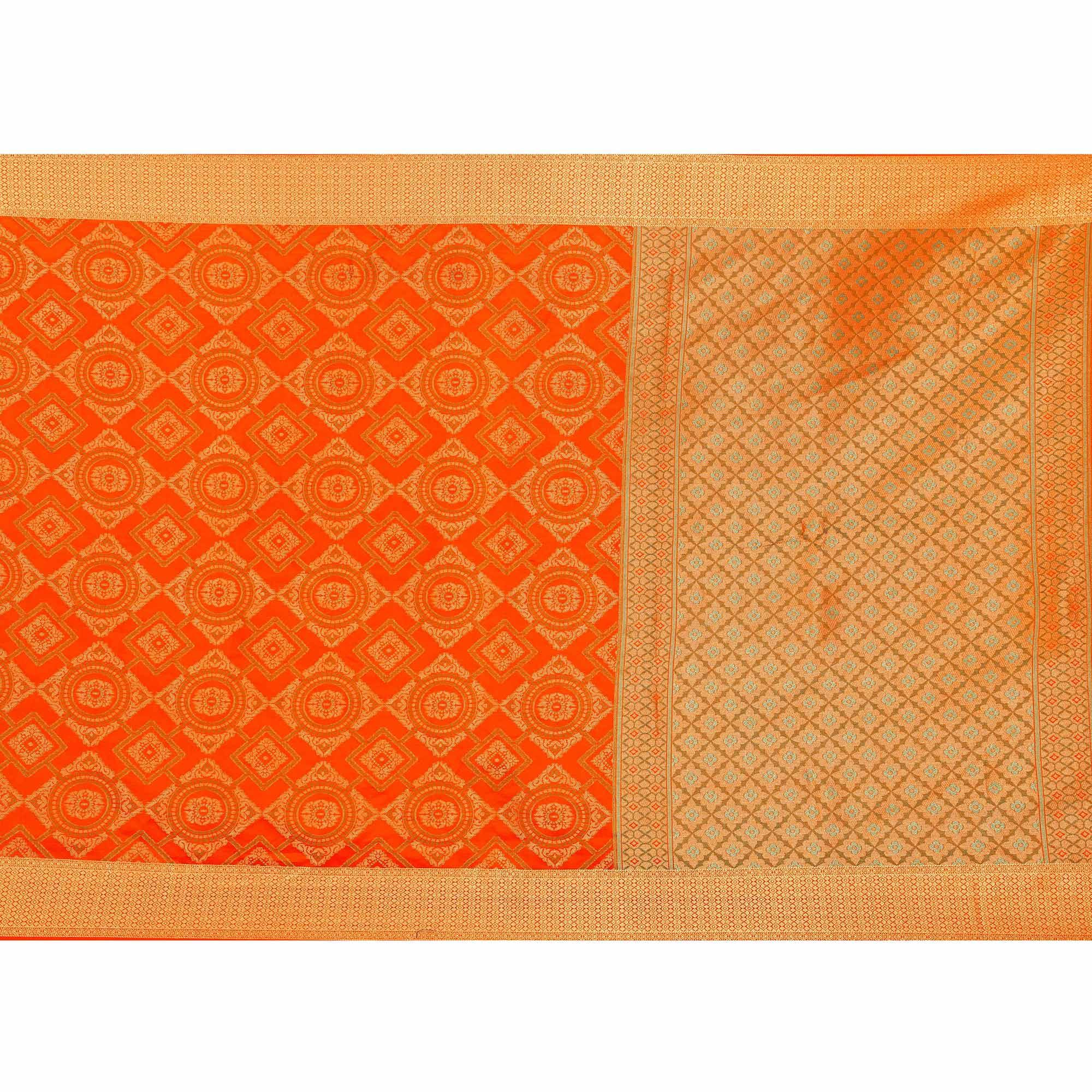 Beautiful Orange Colored Festive Wear Woven Banarasi Silk Saree - Peachmode