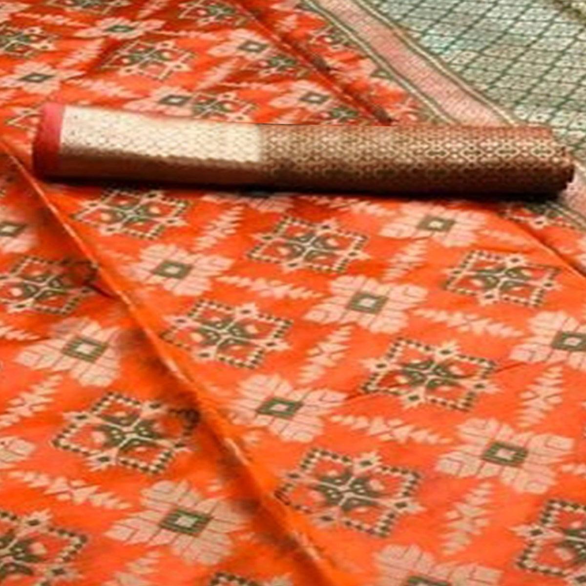 Beautiful Orange Colored Festive Wear Woven Silk Saree - Peachmode