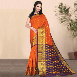 Beautiful Orange Coloured Festive Wear Woven Kota Litchi Art Silk Saree - Peachmode
