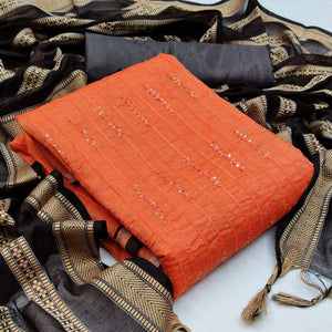 Beautiful Peach Colored Casual Wear Embroidered Chanderi Dress Material - Peachmode