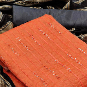 Beautiful Peach Colored Casual Wear Embroidered Chanderi Dress Material - Peachmode