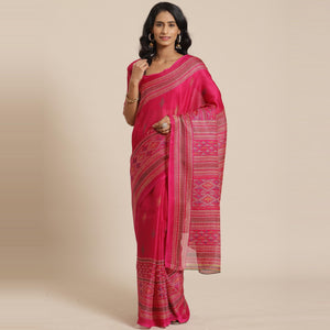 Beautiful Pink Colored Casual Wear Printed Jute Silk Saree - Peachmode