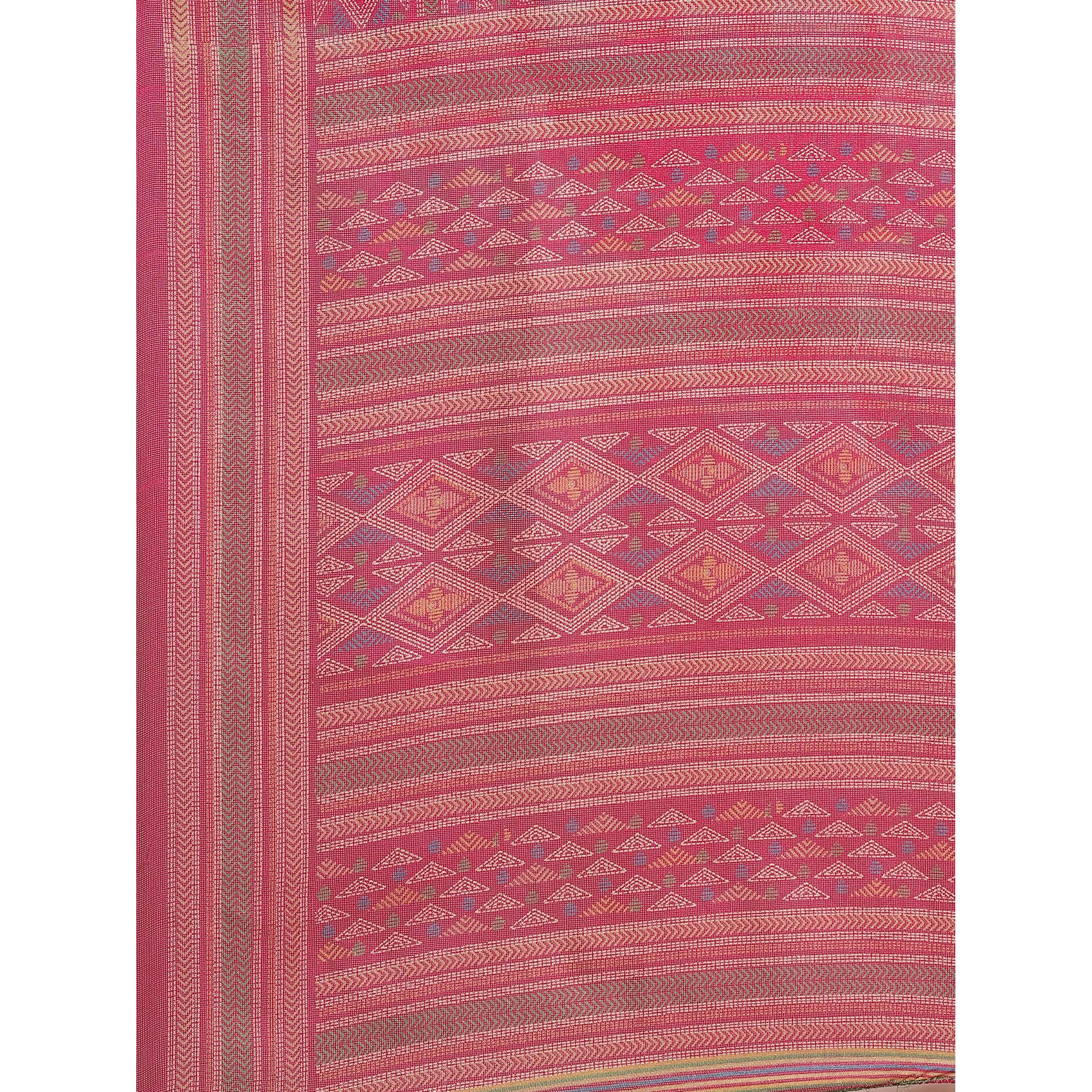 Beautiful Pink Colored Casual Wear Printed Jute Silk Saree - Peachmode