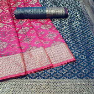 Beautiful Pink Colored Festive Wear Woven Banarasi Silk Saree - Peachmode