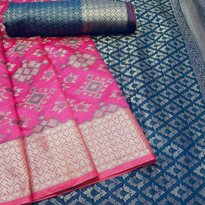 Beautiful Pink Colored Festive Wear Woven Banarasi Silk Saree - Peachmode