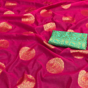 Beautiful Pink Colored Festive Wear Woven Cotton Saree - Peachmode