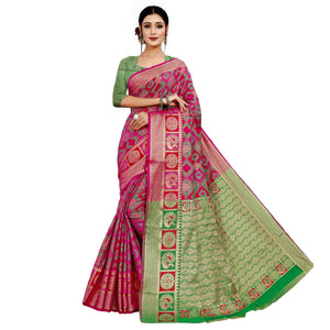 Beautiful Pink Colored Festive Wear Woven Cotton Silk Saree - Peachmode