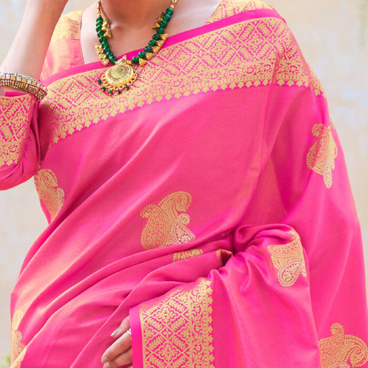 Beautiful Pink Colored Festive Wear Woven Fancy Silk Saree - Peachmode