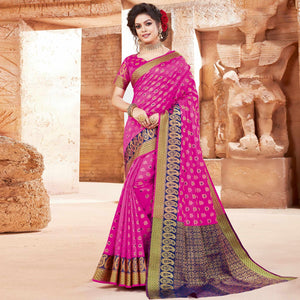 Beautiful Pink Colored Festive Wear Woven Handloom Silk Saree - Peachmode