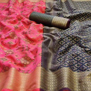 Beautiful Pink Colored Festive Wear Woven Patola Silk Saree - Peachmode