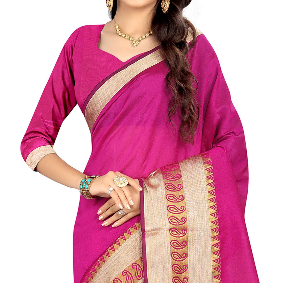 Beautiful Pink Colored Festive Wear Woven Silk Saree - Peachmode