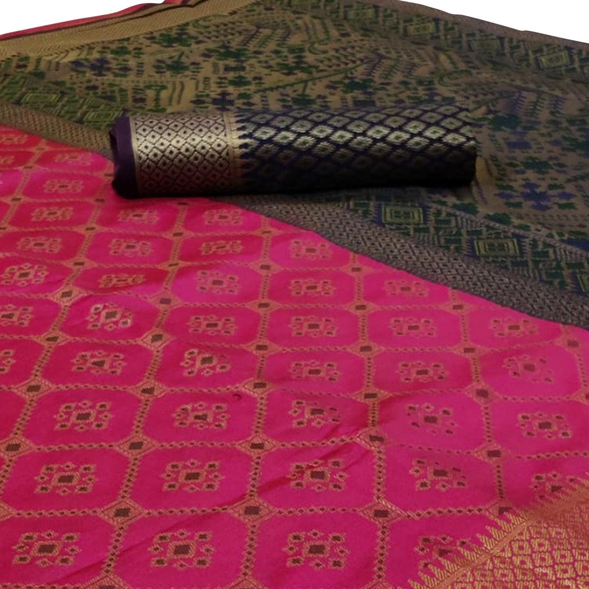 Beautiful Pink Colored Festive Wear Woven Silk Saree - Peachmode