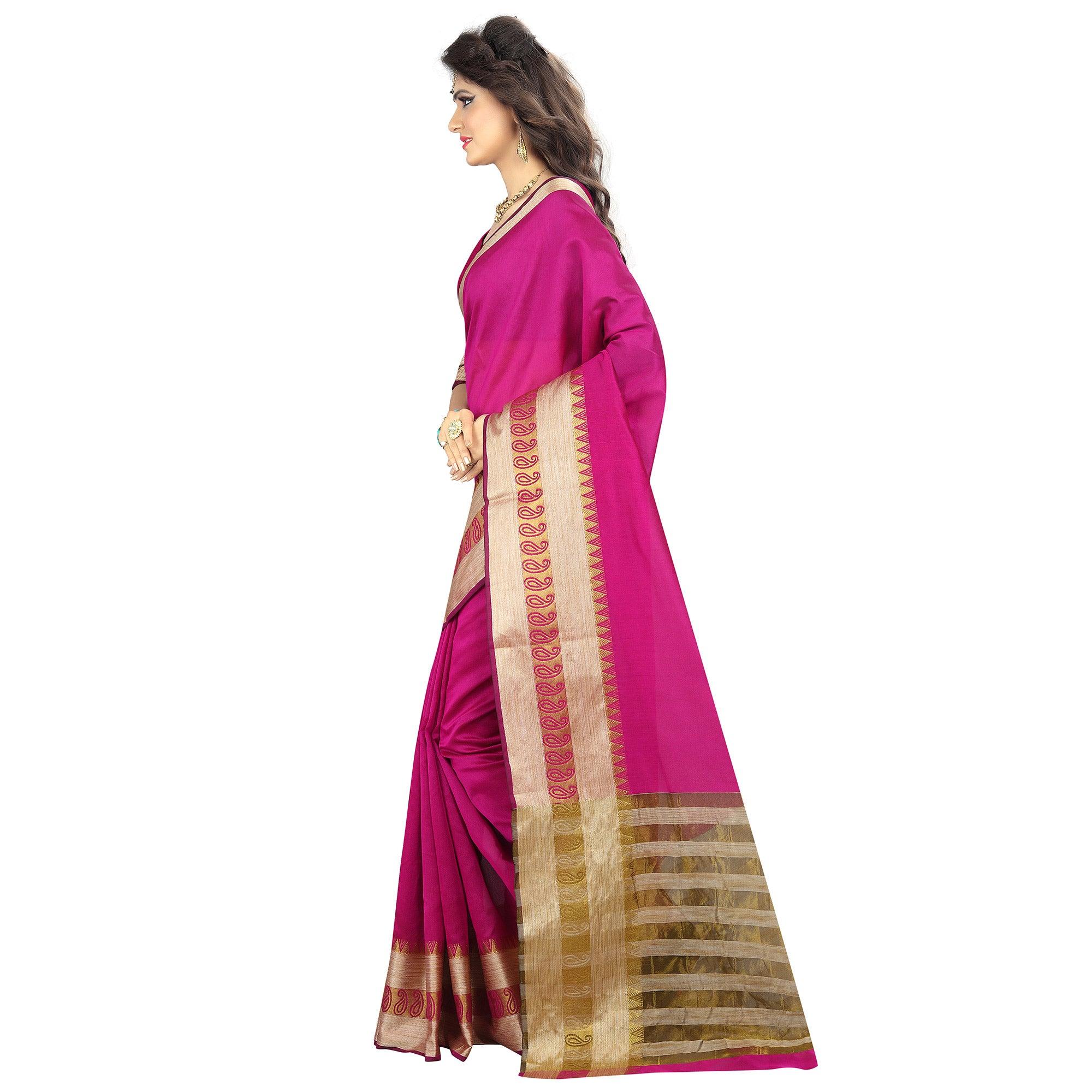 Beautiful Pink Colored Festive Wear Woven Silk Saree - Peachmode