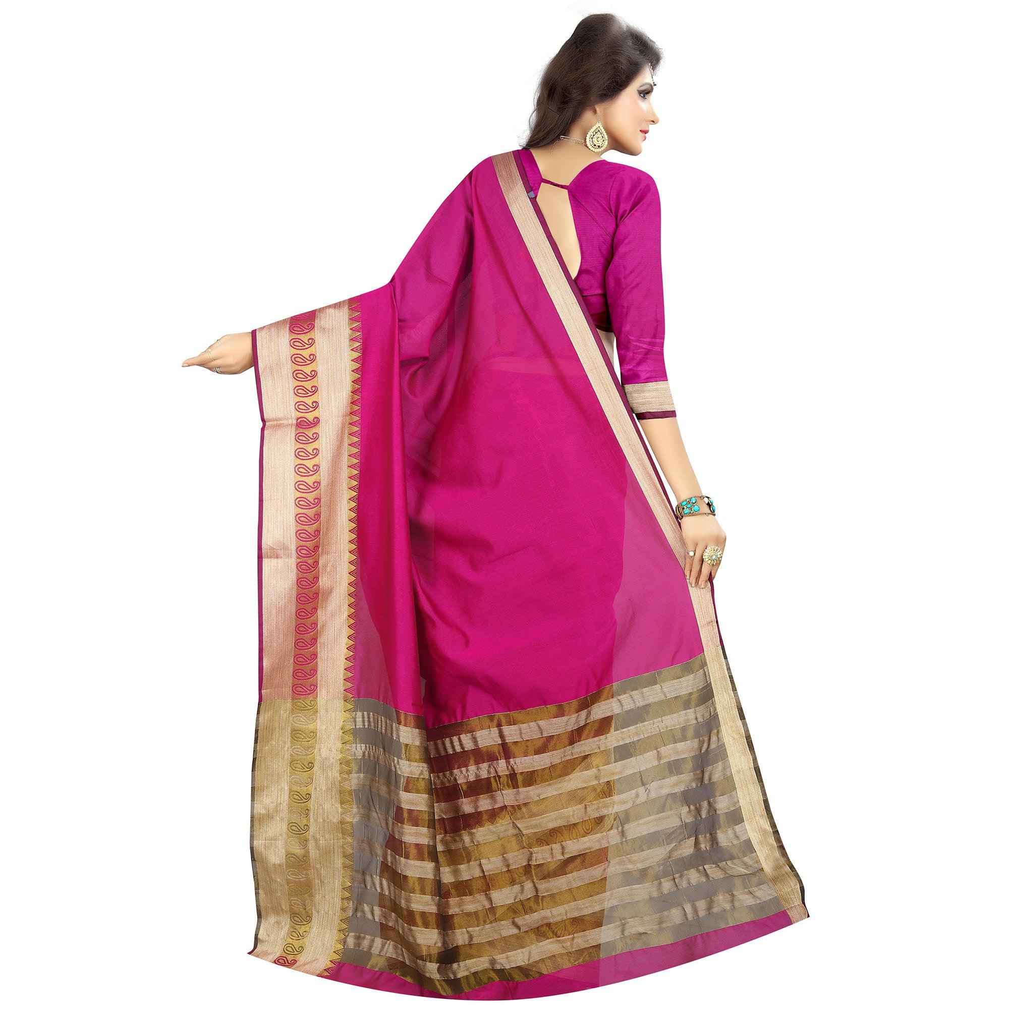 Beautiful Pink Colored Festive Wear Woven Silk Saree - Peachmode