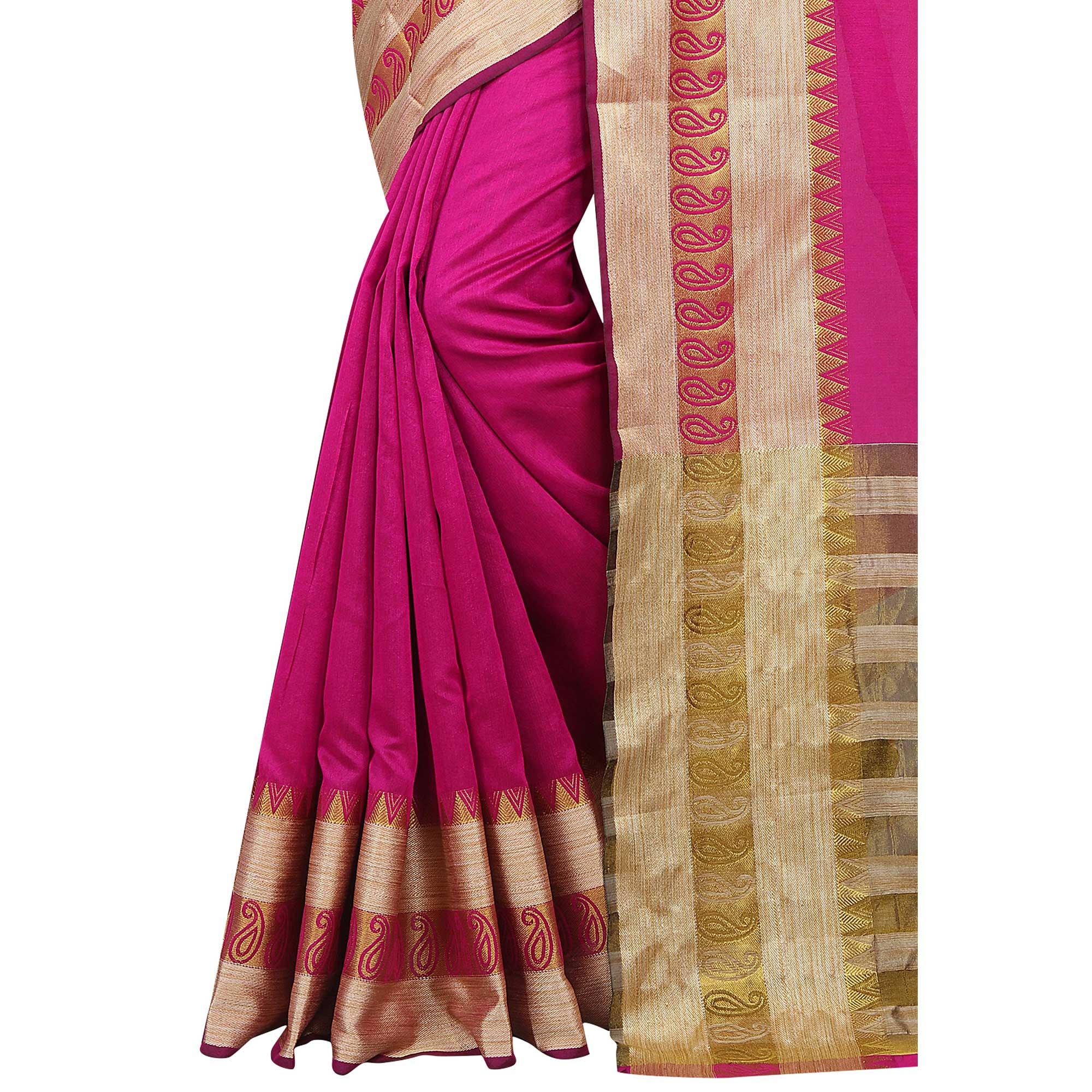 Beautiful Pink Colored Festive Wear Woven Silk Saree - Peachmode