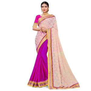 Beautiful Pink-Cream Colored party Wear Georgette Half-Half Saree - Peachmode
