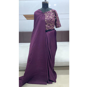 Beautiful Purple Colored Party Wear Plitting Work Silk Saree - Peachmode