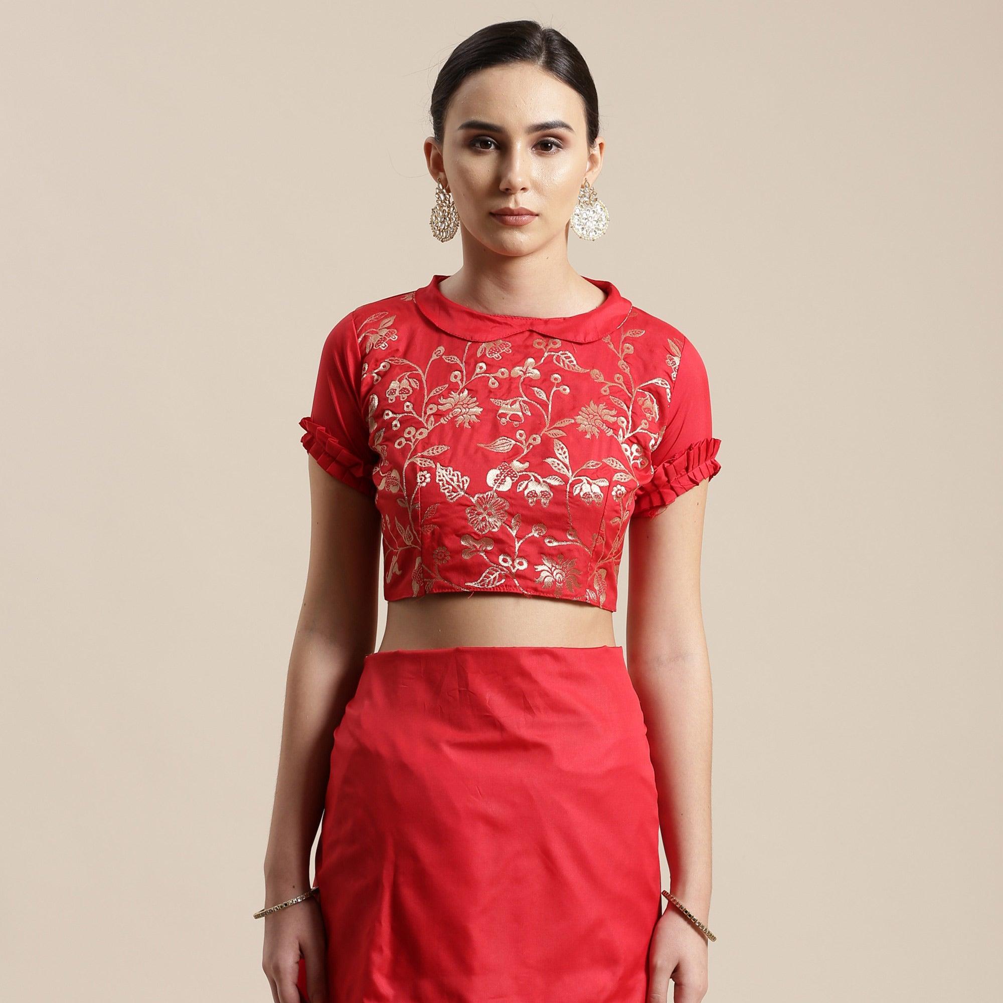 Beautiful Red Colored Festive Wear Silk Blend Woven Geometric Saree With Tassels - Peachmode