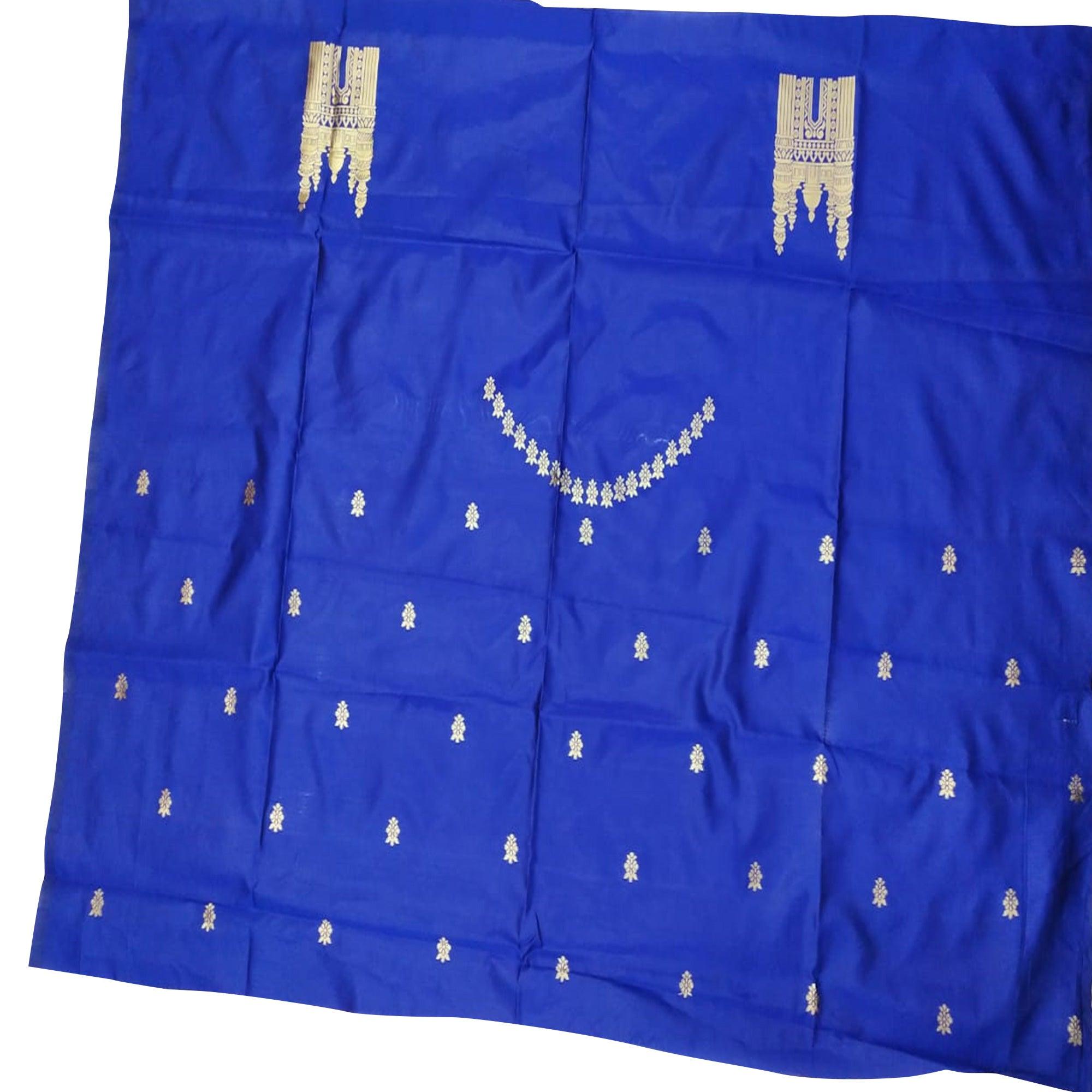 Beautiful Turquoise Blue Colored Festive Wear Woven Soft Lichi Silk Saree - Peachmode