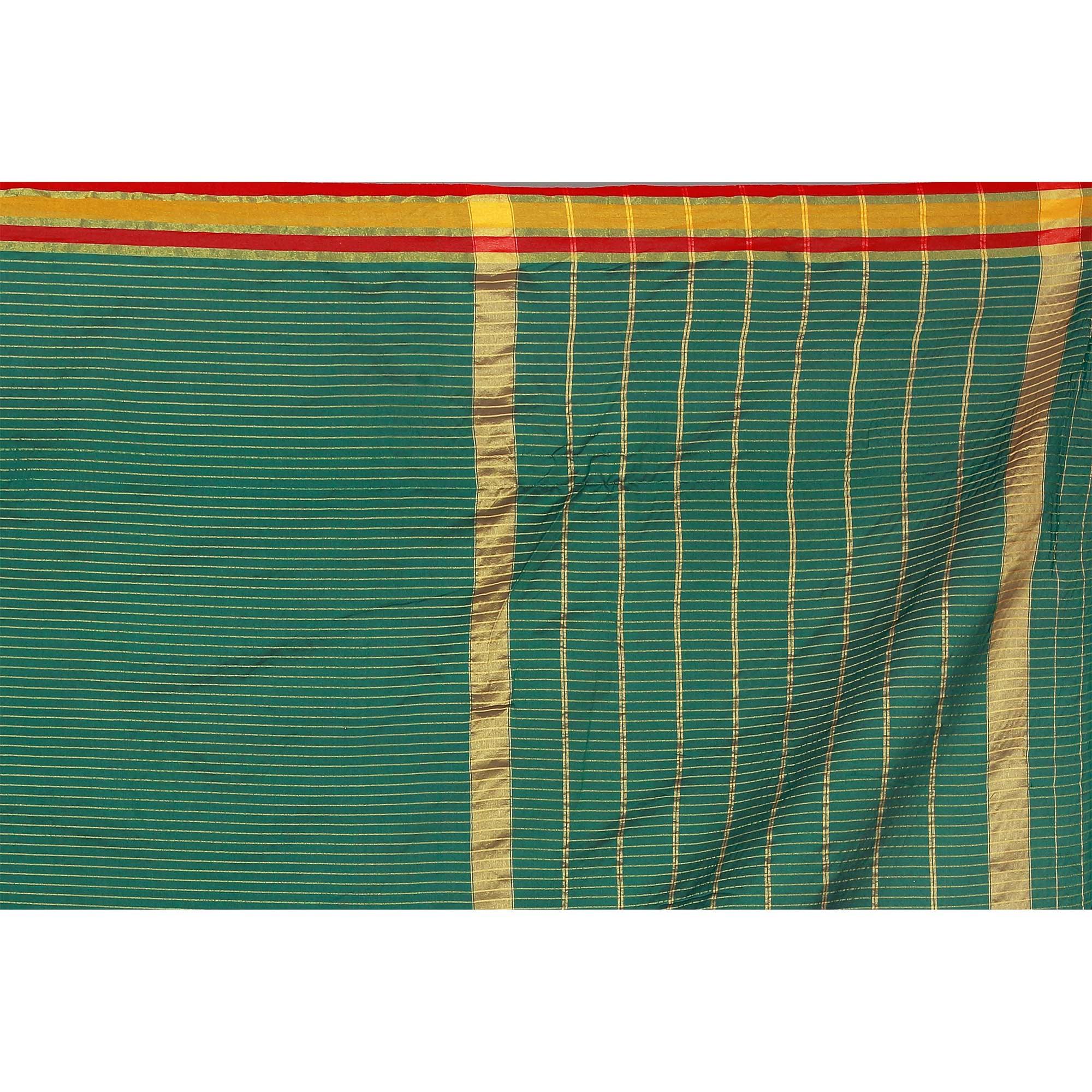 Beautiful Turquoise Green Colored Casual Wear Cotton Silk Saree - Peachmode