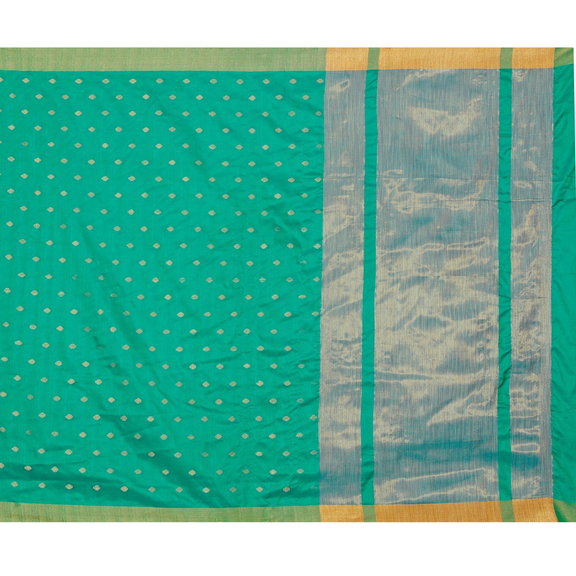Beautiful Turquoise Green Colored Festive Wear Woven Art Silk Saree - Peachmode