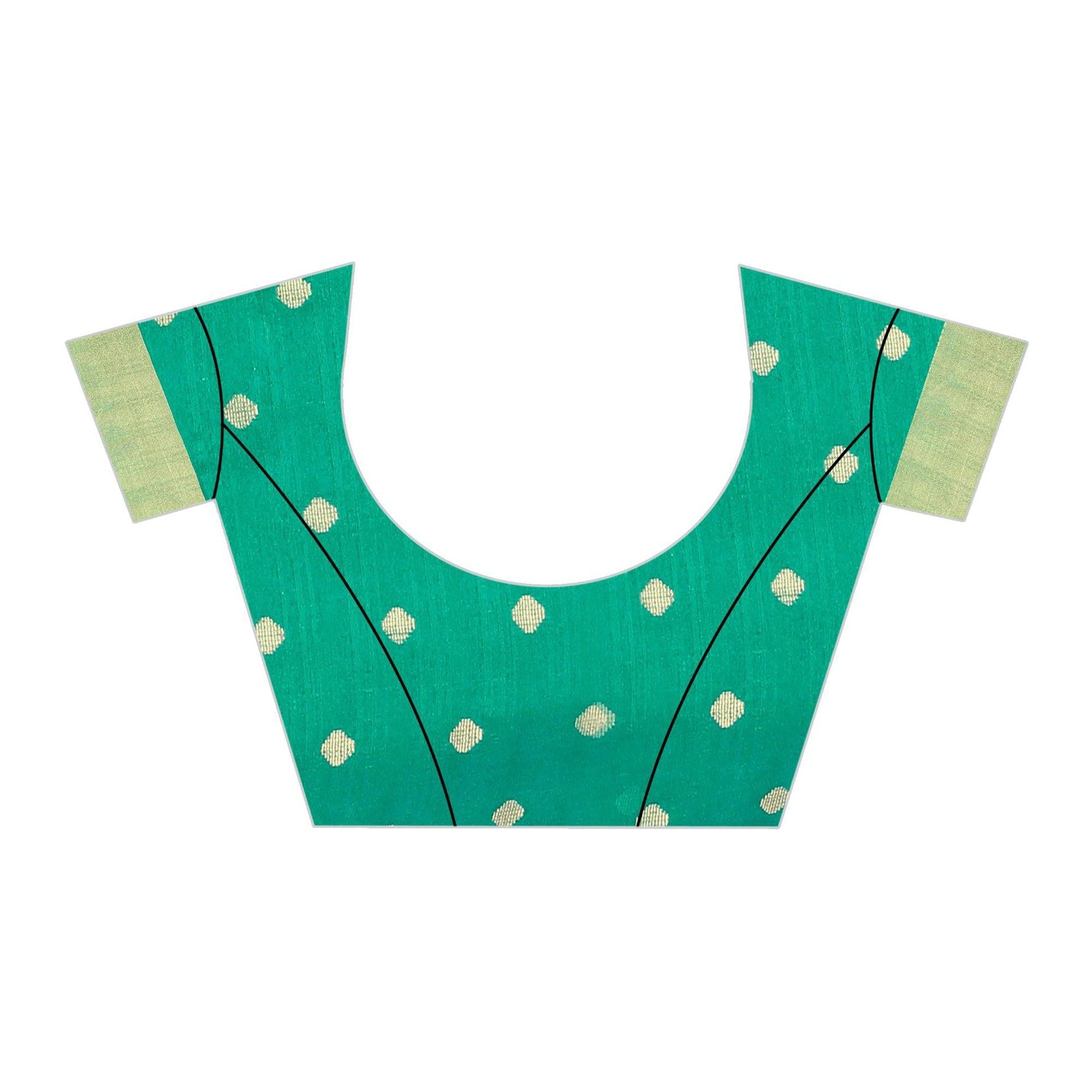 Beautiful Turquoise Green Colored Festive Wear Woven Art Silk Saree - Peachmode