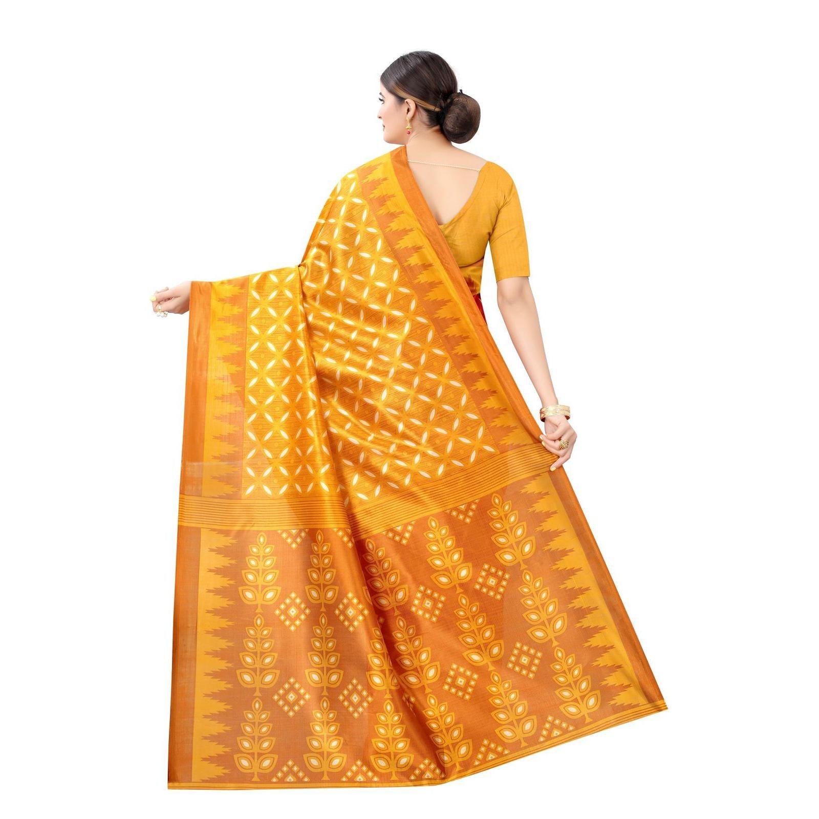 Beautiful Yellow Colored Casual Wear Printed Art Silk Saree - Peachmode