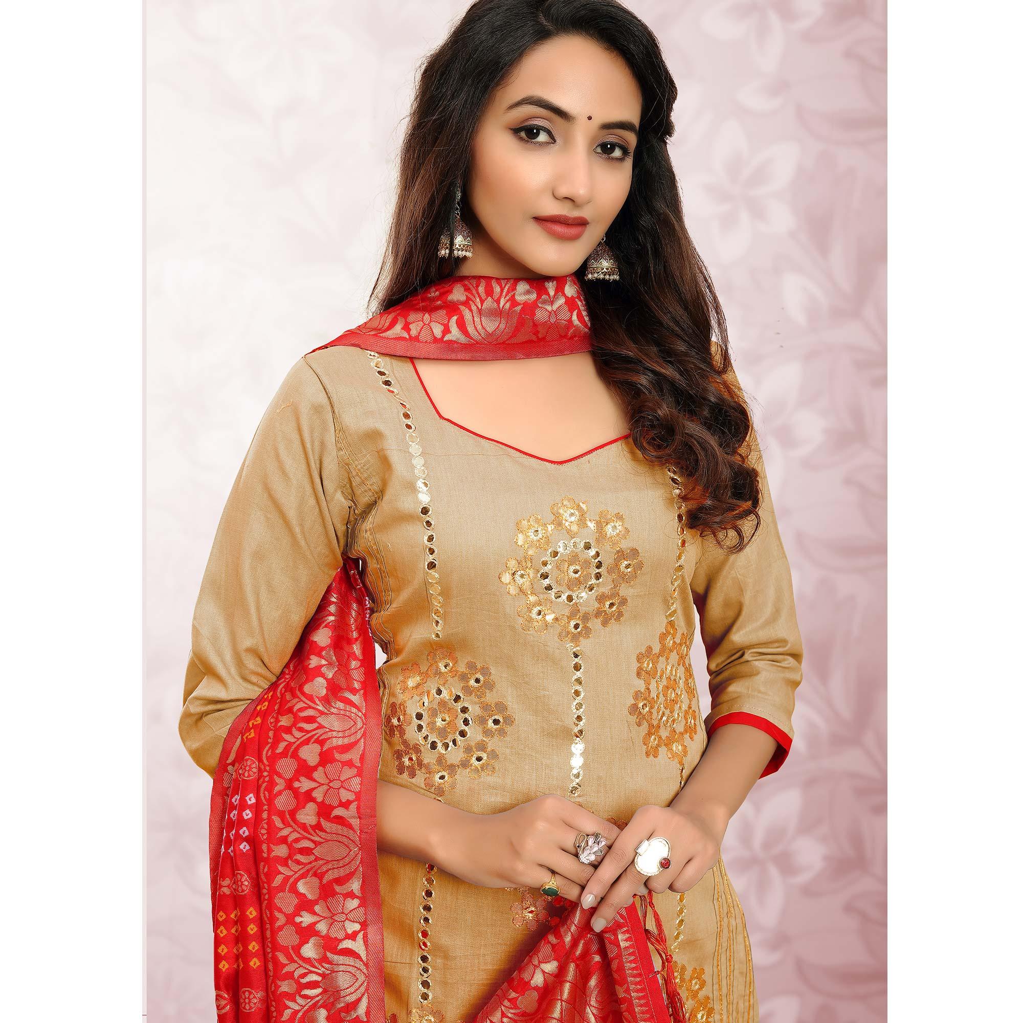 Hand Work And Embroidered Dress Material With Heavy Dupatta, Size:  Unstitched at Rs 599 in Surat