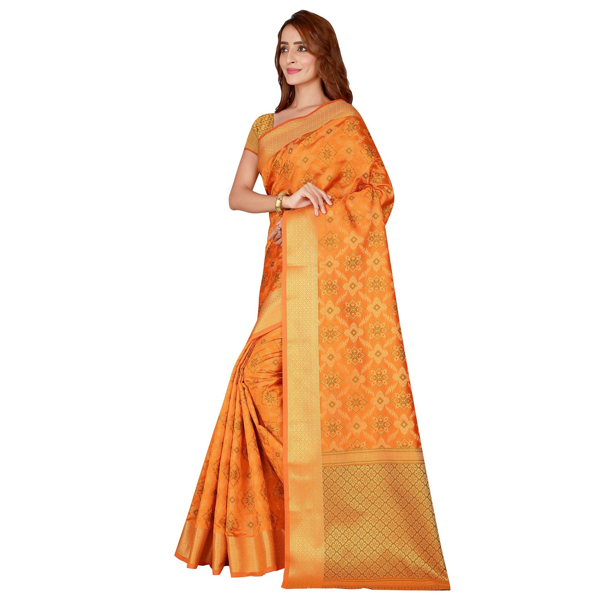 Beautiful Yellow Colored festive Wear silk Saree - Peachmode