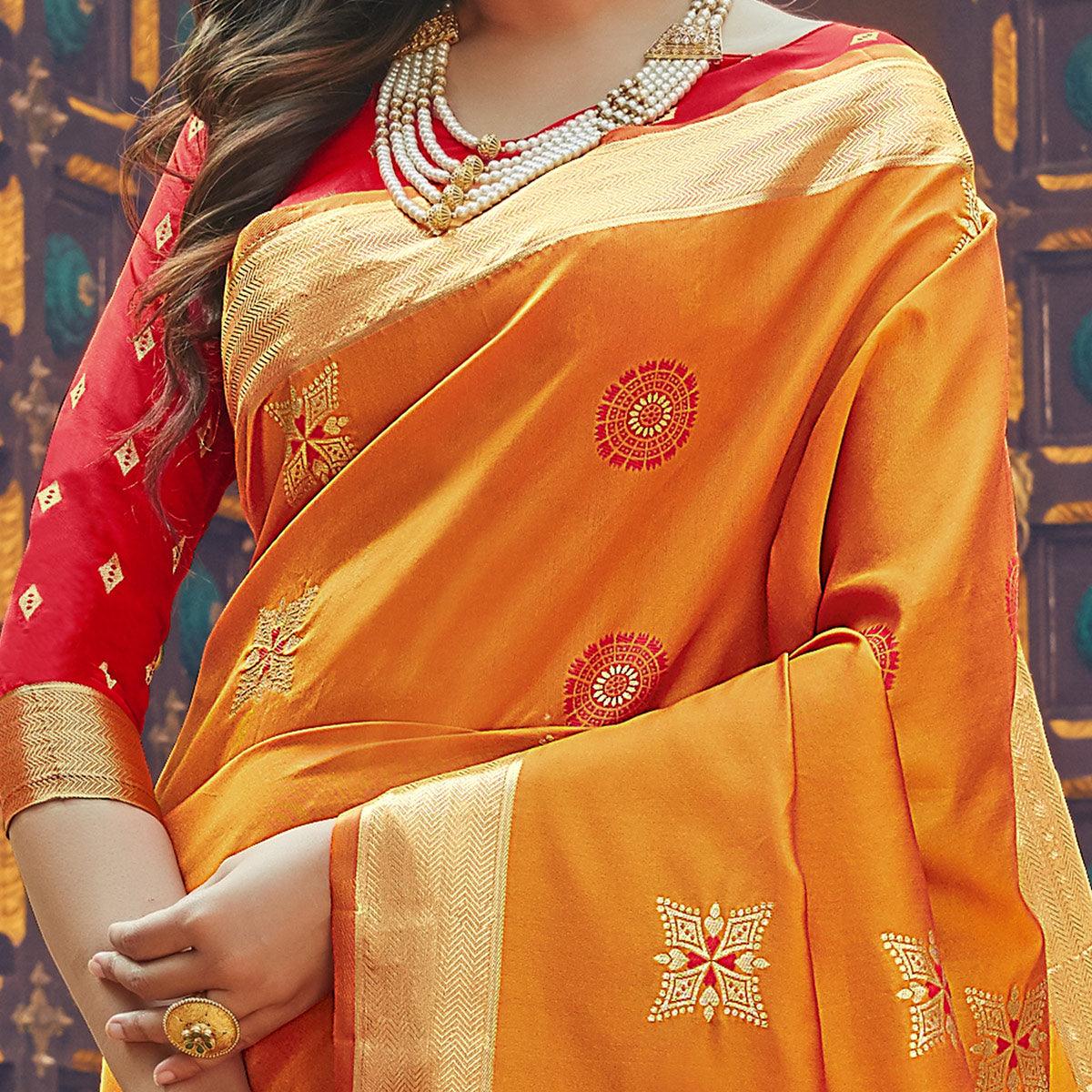 Beautiful Yellow Colored Festive Wear Woven Silk Saree - Peachmode