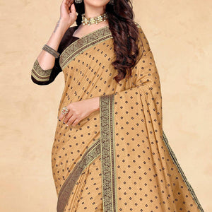Beige Bandhani Printed Vichitra Silk Saree - Peachmode