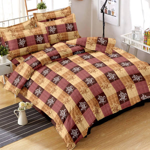Beige-Brown Floral Printed Cotton Double Bedsheet With Pillow Cover - Peachmode