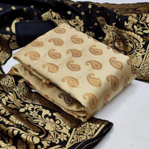 Beige Casaul Wear Woven Banarasi Silk Dress Material - Peachmode