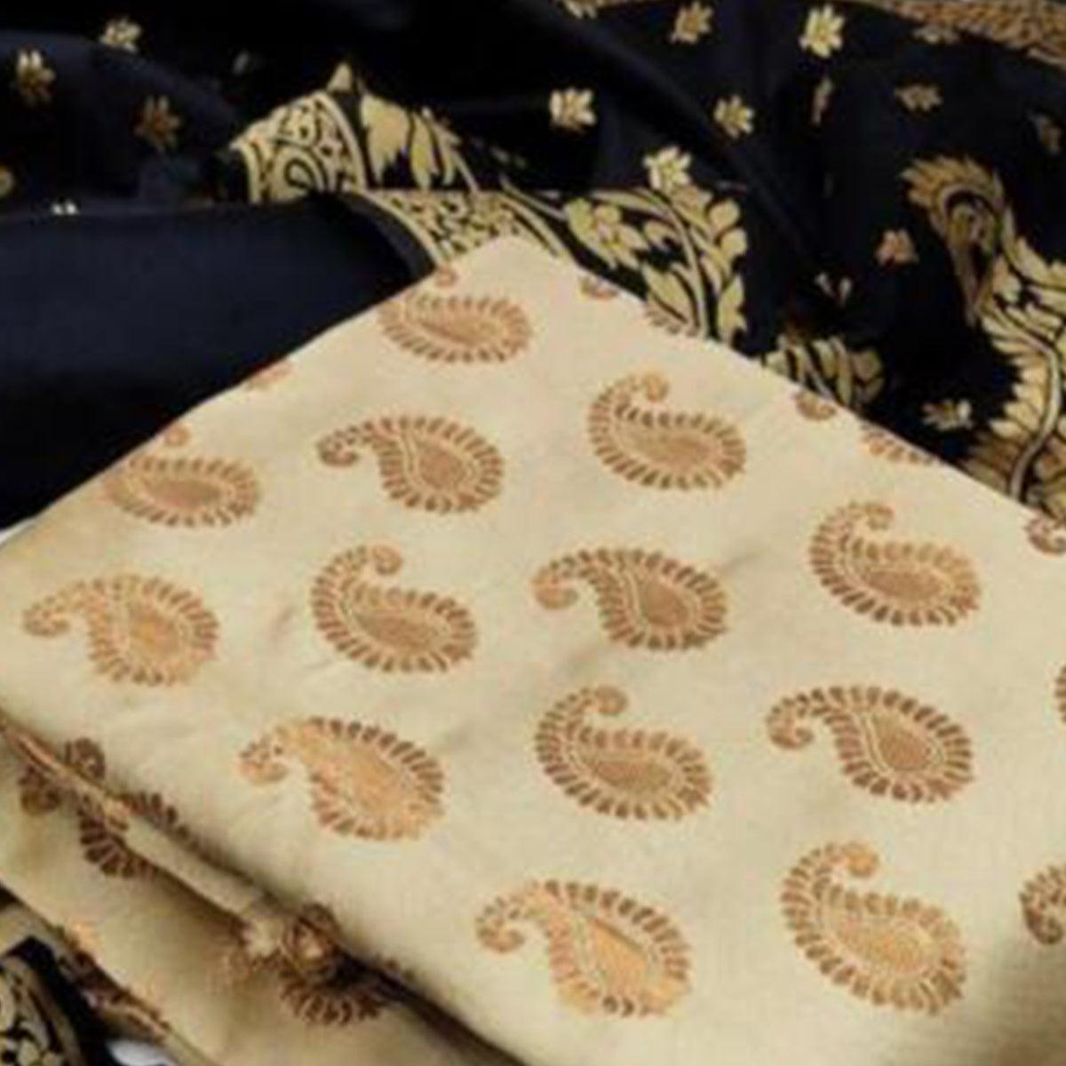 Beige Casaul Wear Woven Banarasi Silk Dress Material - Peachmode