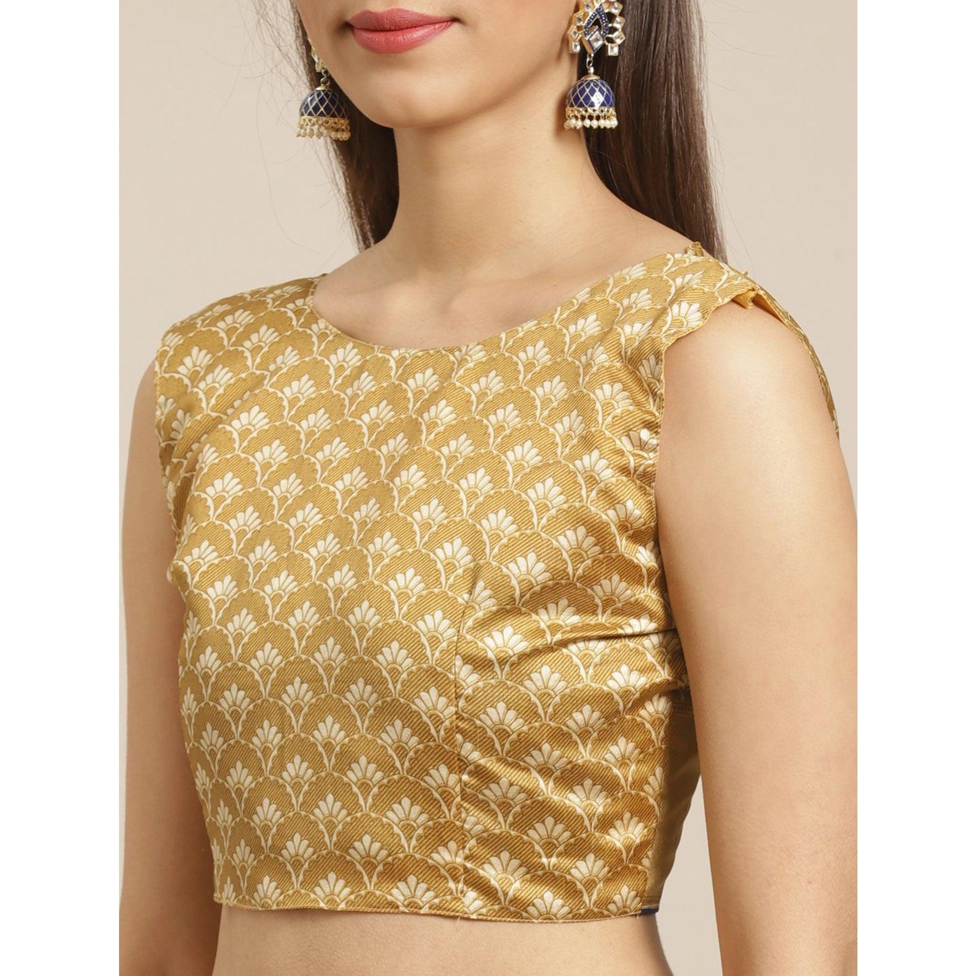 Beige Casual Silk Blend Printed Saree With Unstitched Blouse - Peachmode