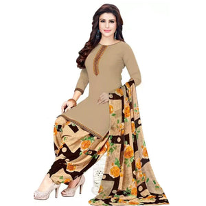 Beige Casual Wear Crepe Patiala Dress Material - Peachmode