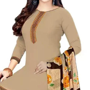 Beige Casual Wear Crepe Patiala Dress Material - Peachmode