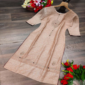 Beige Casual Wear Embroidered Pure Cotton Kurti - Peachmode