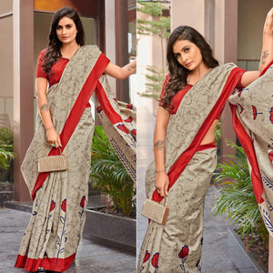 Beige Casual Wear Floral Printed Bhagalpuri Sarees - Peachmode