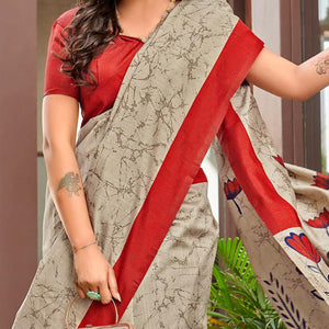 Beige Casual Wear Floral Printed Bhagalpuri Sarees - Peachmode