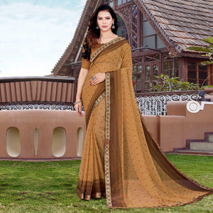 Beige Casual Wear Floral Printed Chiffon Saree - Peachmode