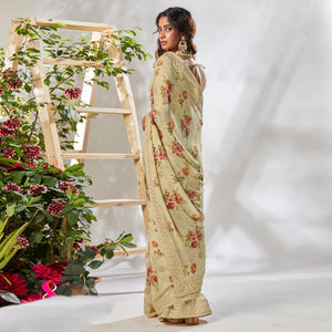 Beige Casual Wear Floral Printed Georgette Saree - Peachmode