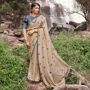 Beige Casual Wear Foil Printed Chiffon Saree - Peachmode