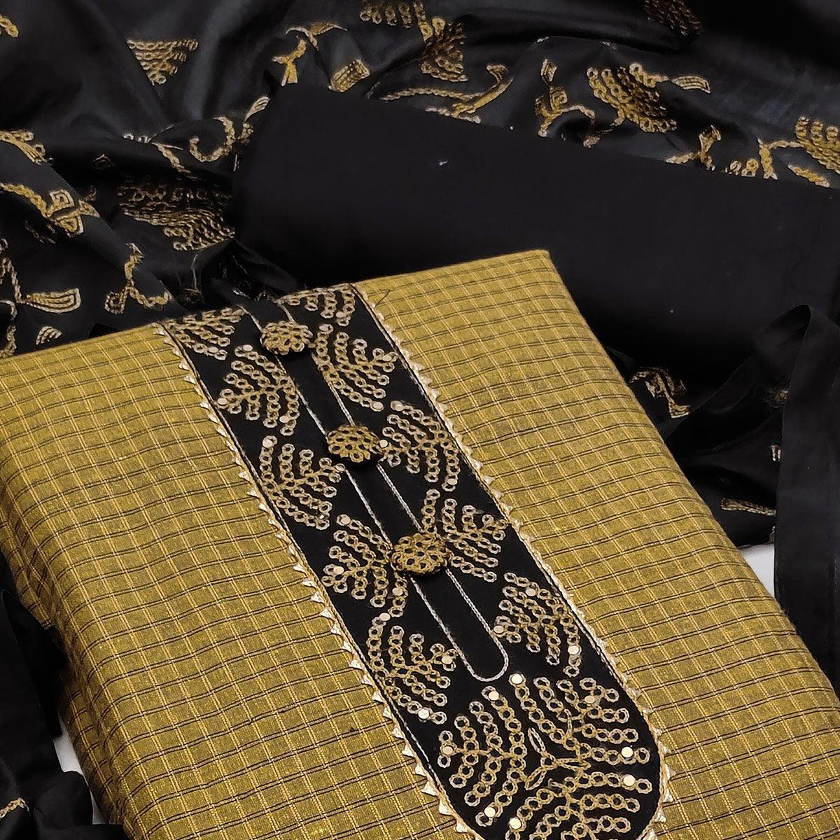 Beige Casual Wear Lace Work Cotton Dress Material - Peachmode