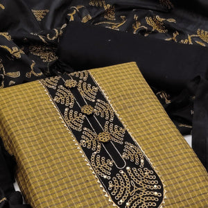 Beige Casual Wear Lace Work Cotton Dress Material - Peachmode